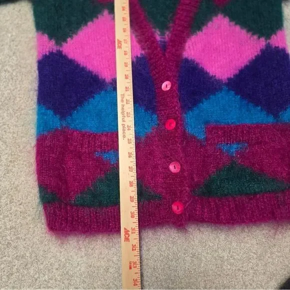 Premier Collection Petites‎ Multicolor Diamond Mohair Cardigan Sweater Sz M - Picture 6 of 8